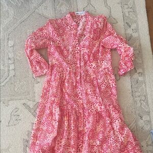 Zara Pink & White Printed Tiered Maxi Dress